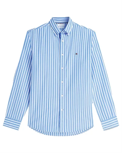 Tommy Hilfiger - Flex Poplin Skjorte - Blue Spell/Stripe